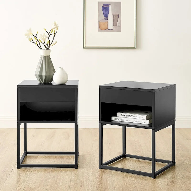Table d'appoint simple avec tiroir et étagère pour toute pièce, table de chevet, pieds en métal