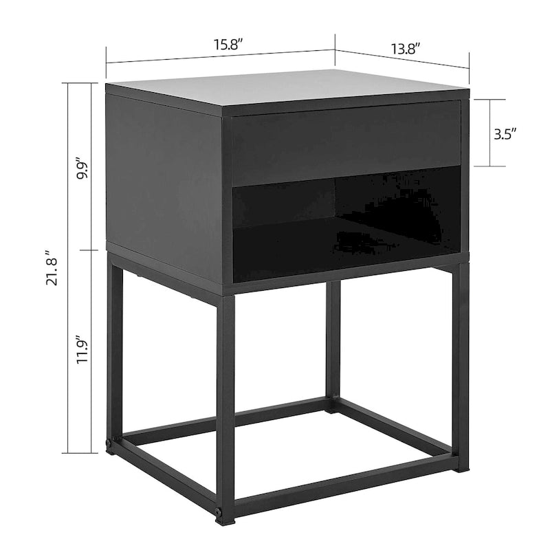 Table d'appoint simple avec tiroir et étagère pour toute pièce, table de chevet, pieds en métal