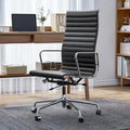 Chaise de bureau ergonomique en cuir véritable nervuré avec dossier haut
