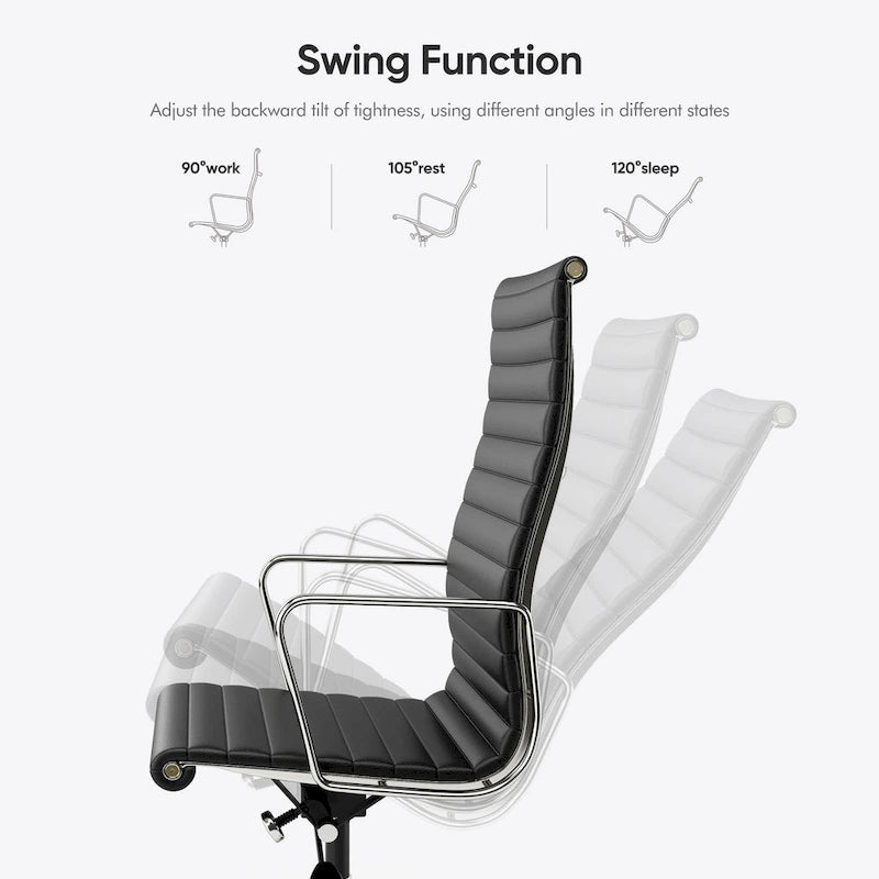 Chaise de bureau ergonomique en cuir véritable nervuré avec dossier haut