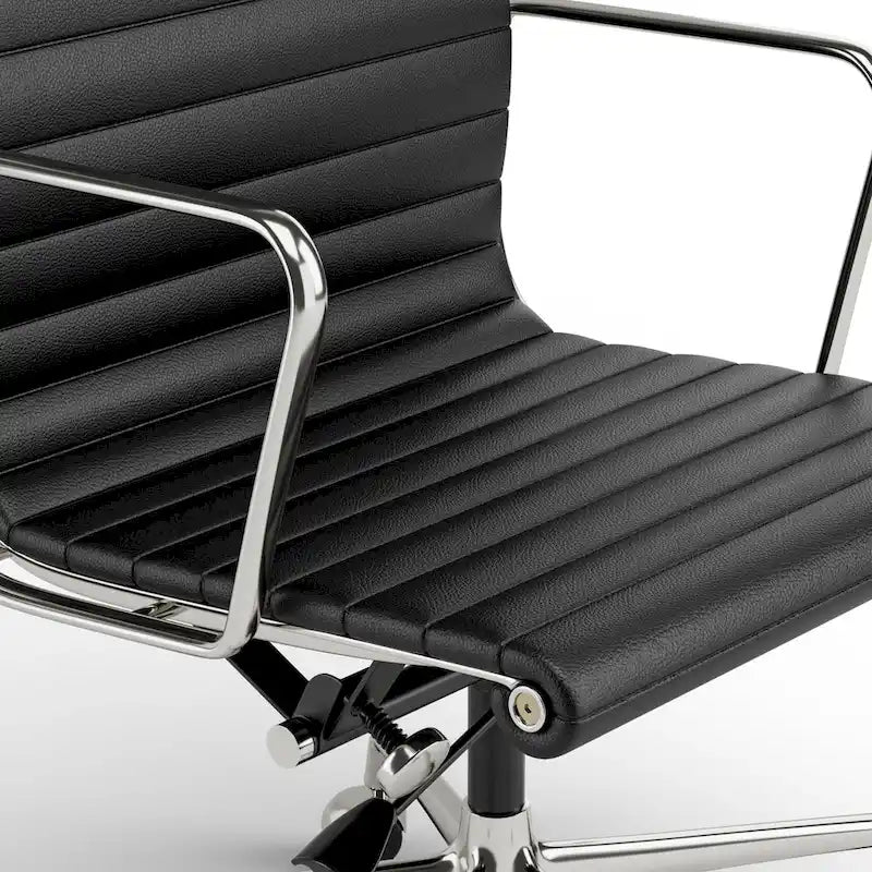 Chaise de bureau ergonomique en cuir véritable nervuré avec dossier haut