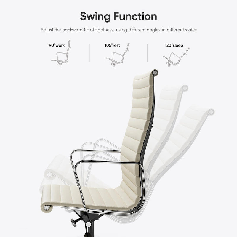 Chaise de bureau ergonomique en cuir véritable nervuré avec dossier haut