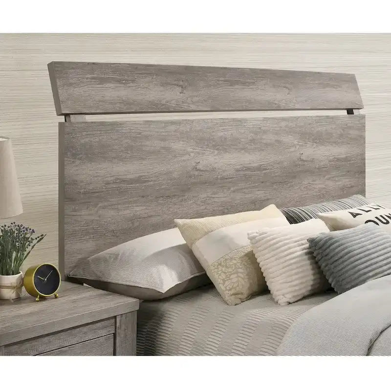 Lit à panneaux en bois gris délavé contemporain