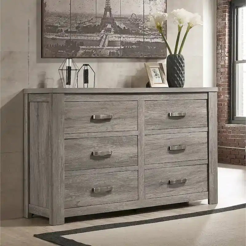 Lit à panneaux en bois gris délavé contemporain