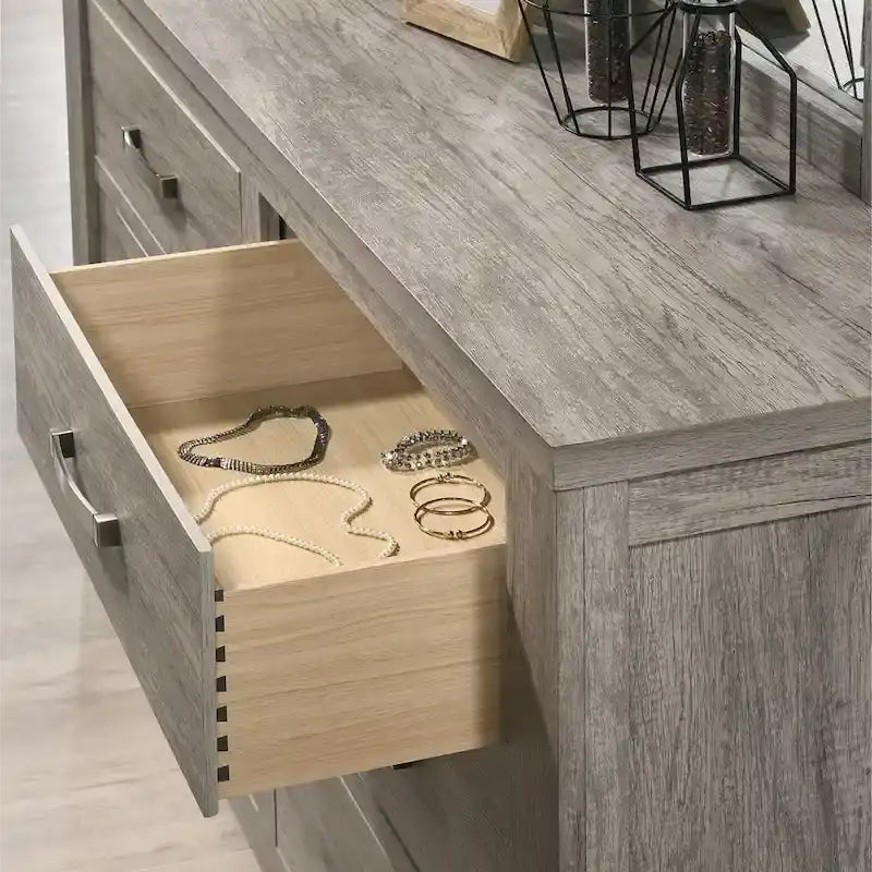 Lit à panneaux en bois gris délavé contemporain
