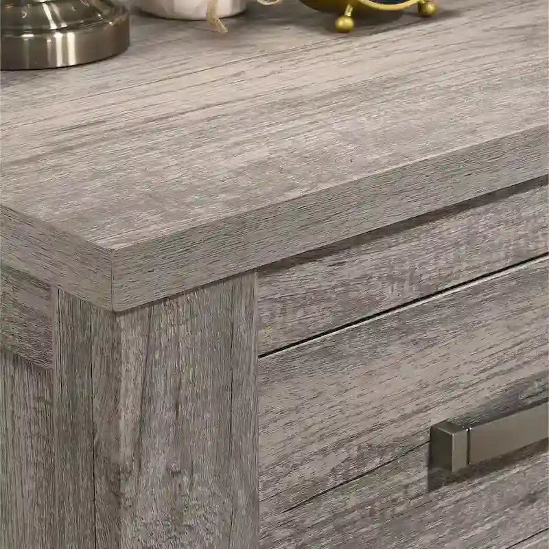 Lit à panneaux en bois gris délavé contemporain