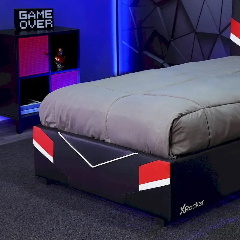 Cadre de lit Gaming eSports, Noir/Rouge, Jumeau