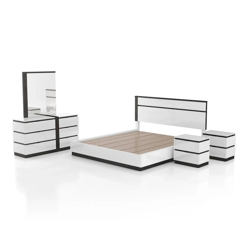 Lit plateforme moderne en bois blanc avec sommier à lattes