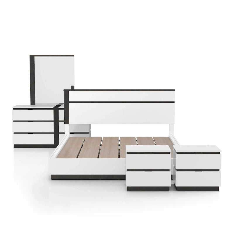 Lit plateforme moderne en bois blanc avec sommier à lattes