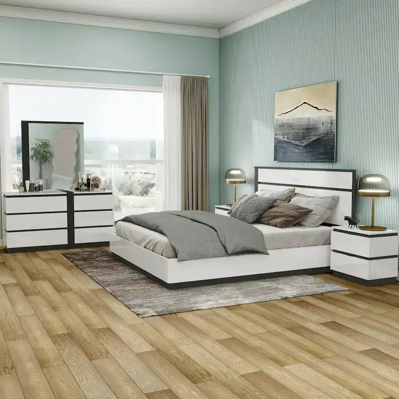 Lit plateforme moderne en bois blanc avec sommier à lattes