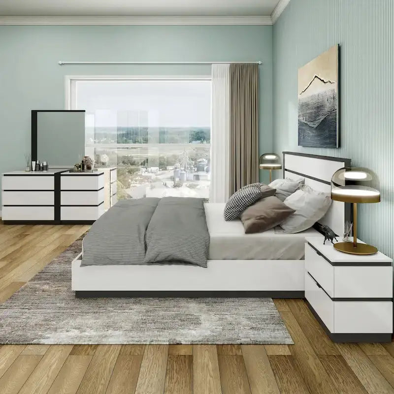 Lit plateforme moderne en bois blanc avec sommier à lattes