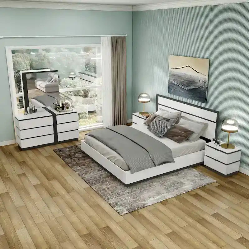 Lit plateforme moderne en bois blanc avec sommier à lattes