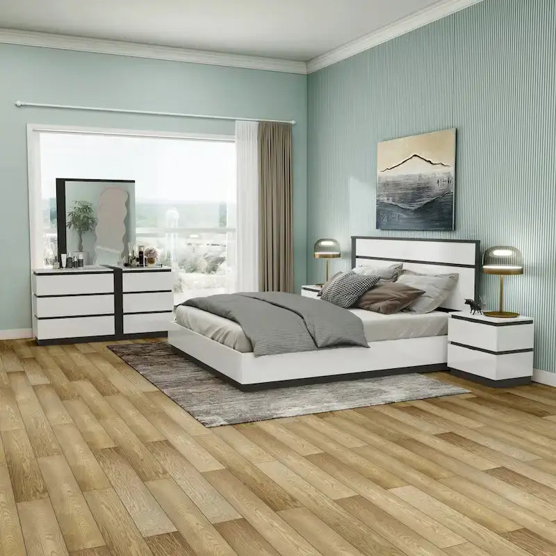 Lit plateforme moderne en bois blanc avec sommier à lattes