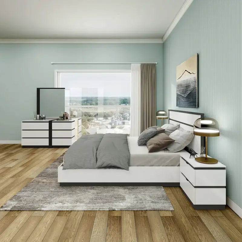 Lit plateforme moderne en bois blanc avec sommier à lattes