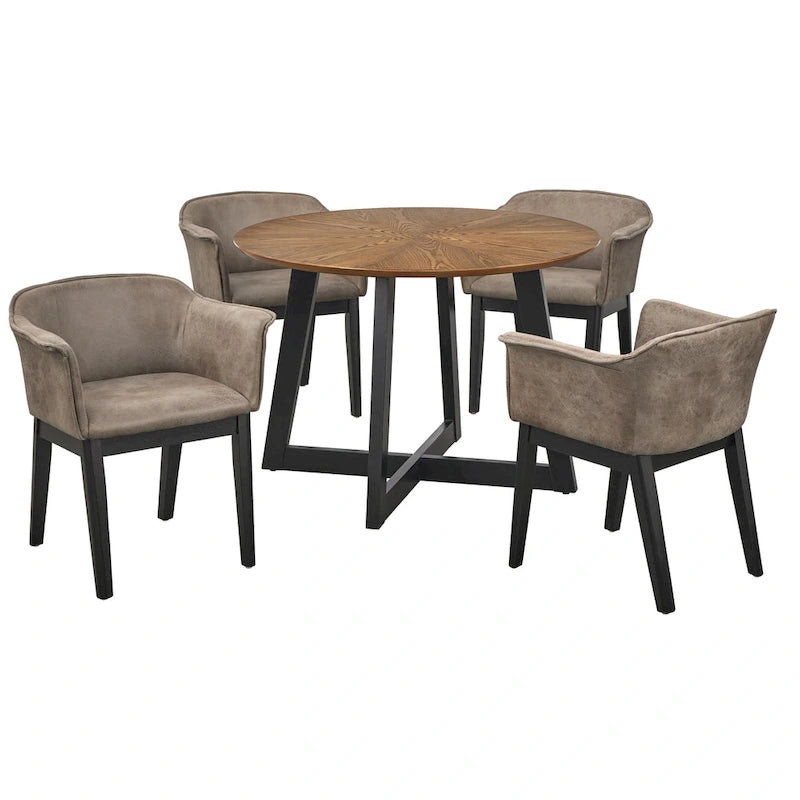 Table à manger ronde Mid-Century Modern avec plateau en placage de frêne