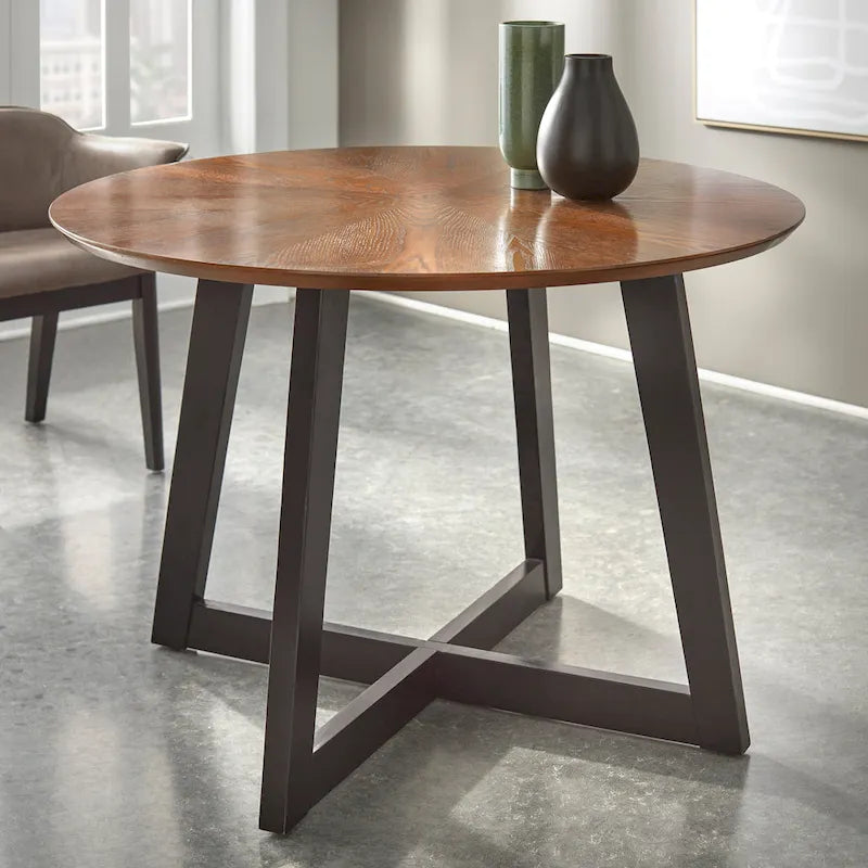 Table à manger ronde Mid-Century Modern avec plateau en placage de frêne