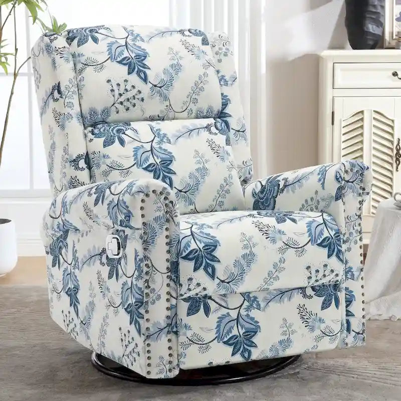 HOMYKA Floral Manual Recliner Swivel Rocking Chair Upholstered Glider