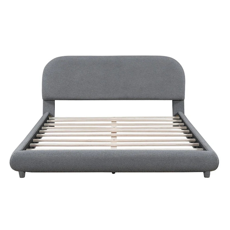 Lit plateforme rembourré en molleton Teddy Queen Size avec tissu épais, cadre solide et design élégant en forme de courbe