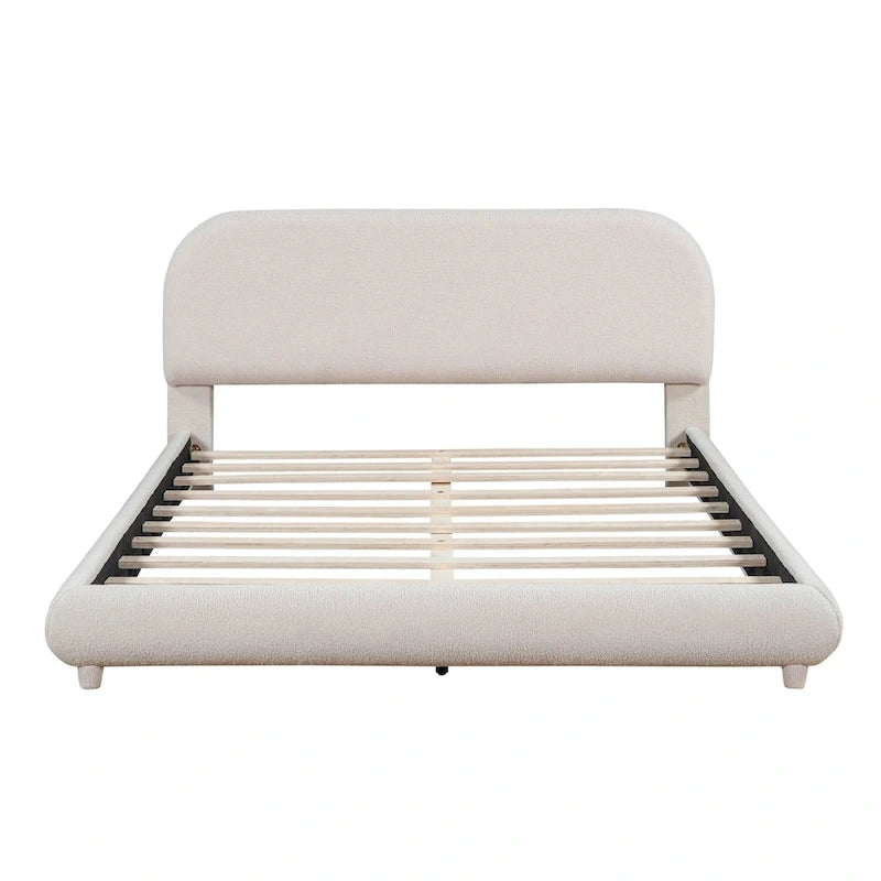 Lit plateforme rembourré en molleton Teddy Queen Size avec tissu épais, cadre solide et design élégant en forme de courbe