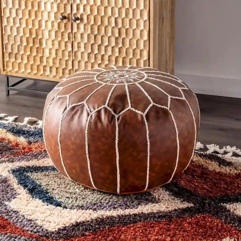 Nuloom Classic Moroccan Lightweight Faux Leather Ottoman Pouf
