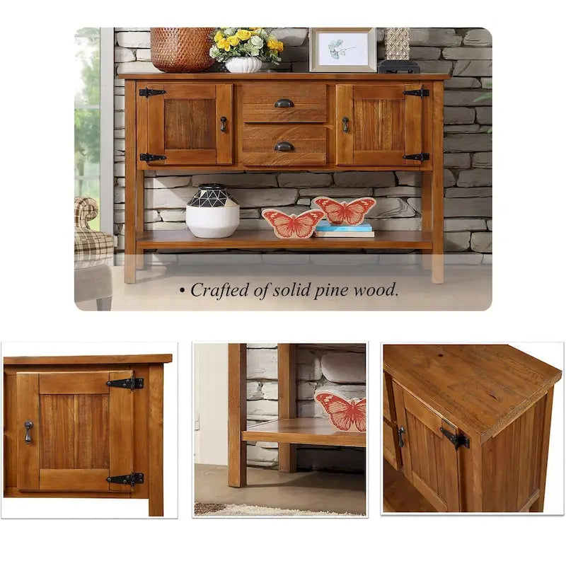 Table console en bois massif de 48 pouces avec 2 tiroirs, des placards et une étagère inférieure