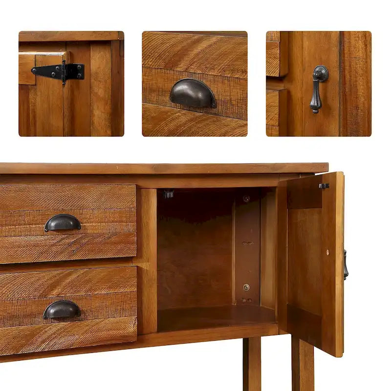 Table console en bois massif de 48 pouces avec 2 tiroirs, des placards et une étagère inférieure
