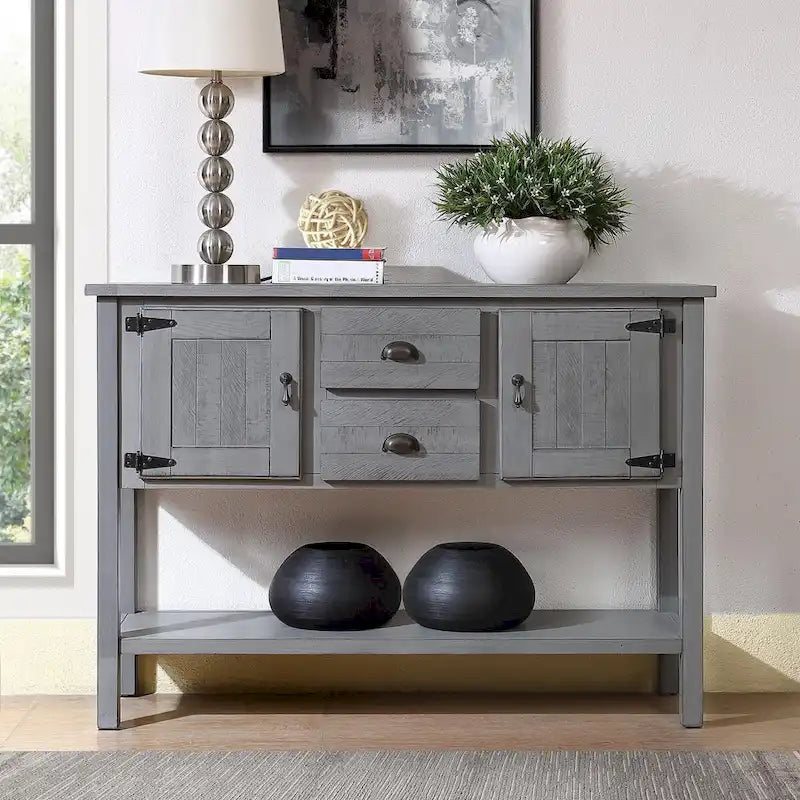 Table console en bois massif de 48 pouces avec 2 tiroirs, des placards et une étagère inférieure