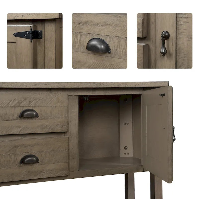 Table console en bois massif de 48 pouces avec 2 tiroirs, des placards et une étagère inférieure