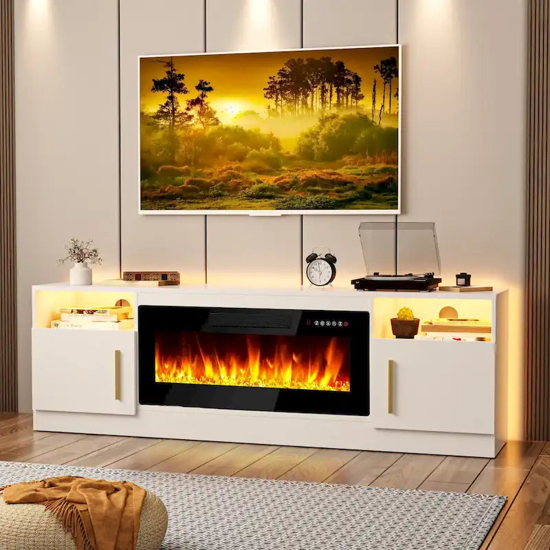 Meuble TV avec cheminée électrique de 36 pouces et lumières LED, pour téléviseurs jusqu'à 80 pouces