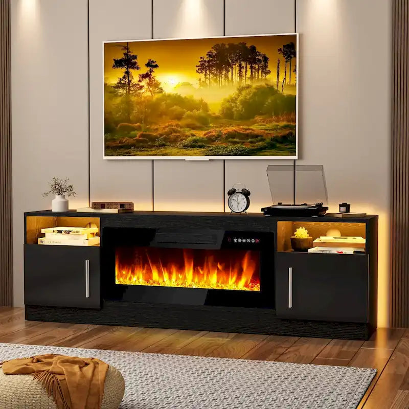 Meuble TV avec cheminée électrique de 36 pouces et lumières LED, pour téléviseurs jusqu'à 80 pouces