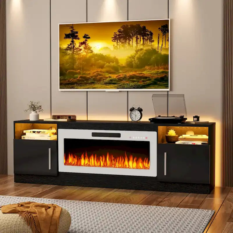 Meuble TV avec cheminée électrique de 36 pouces et lumières LED, pour téléviseurs jusqu'à 80 pouces