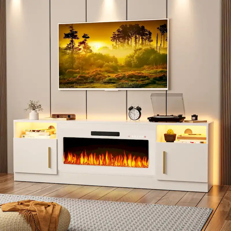 Meuble TV avec cheminée électrique de 36 pouces et lumières LED, pour téléviseurs jusqu'à 80 pouces