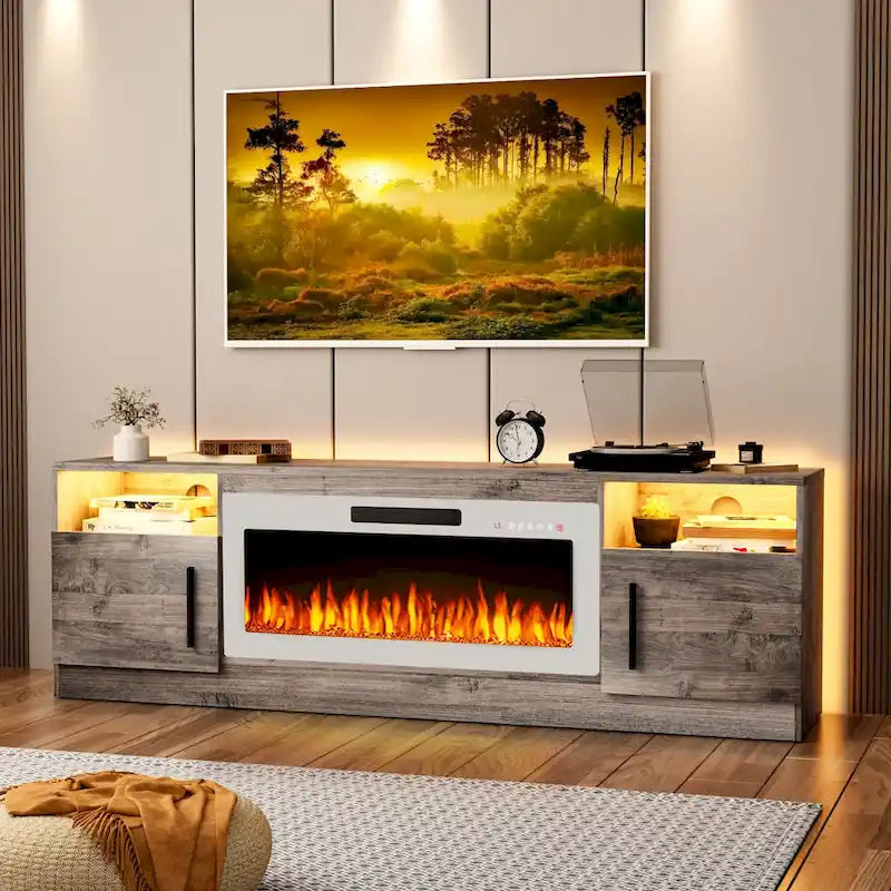Meuble TV avec cheminée électrique de 36 pouces et lumières LED, pour téléviseurs jusqu'à 80 pouces