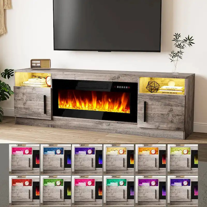 Meuble TV avec cheminée électrique de 36 pouces et lumières LED, pour téléviseurs jusqu'à 80 pouces