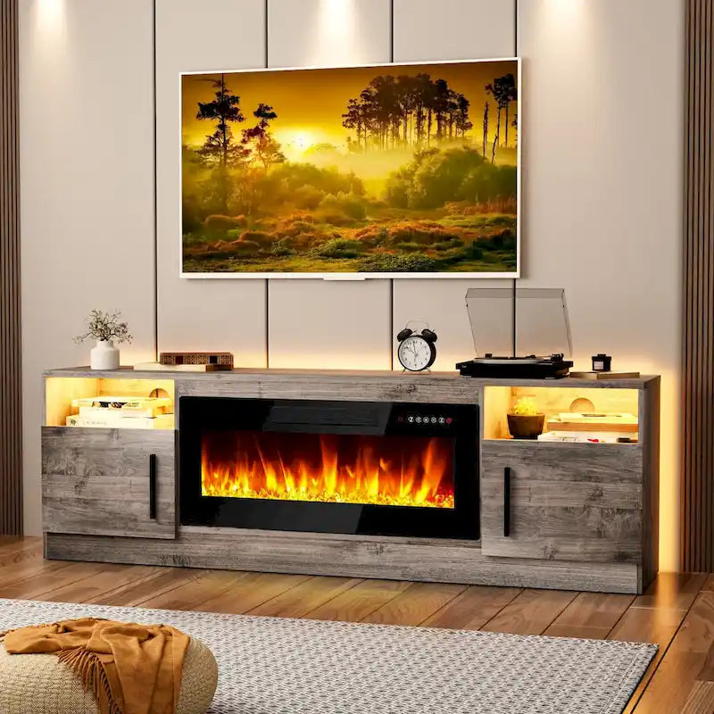 Meuble TV avec cheminée électrique de 36 pouces et lumières LED, pour téléviseurs jusqu'à 80 pouces