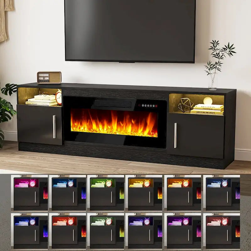 Meuble TV avec cheminée électrique de 36 pouces et lumières LED, pour téléviseurs jusqu'à 80 pouces