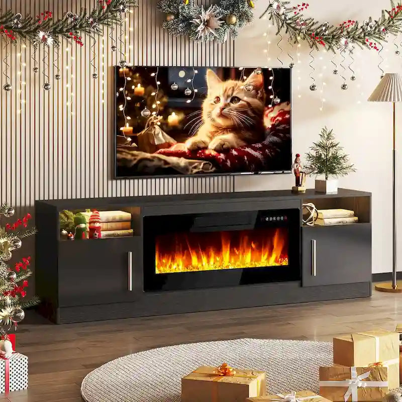 Meuble TV avec cheminée électrique de 36 pouces et lumières LED, pour téléviseurs jusqu'à 80 pouces