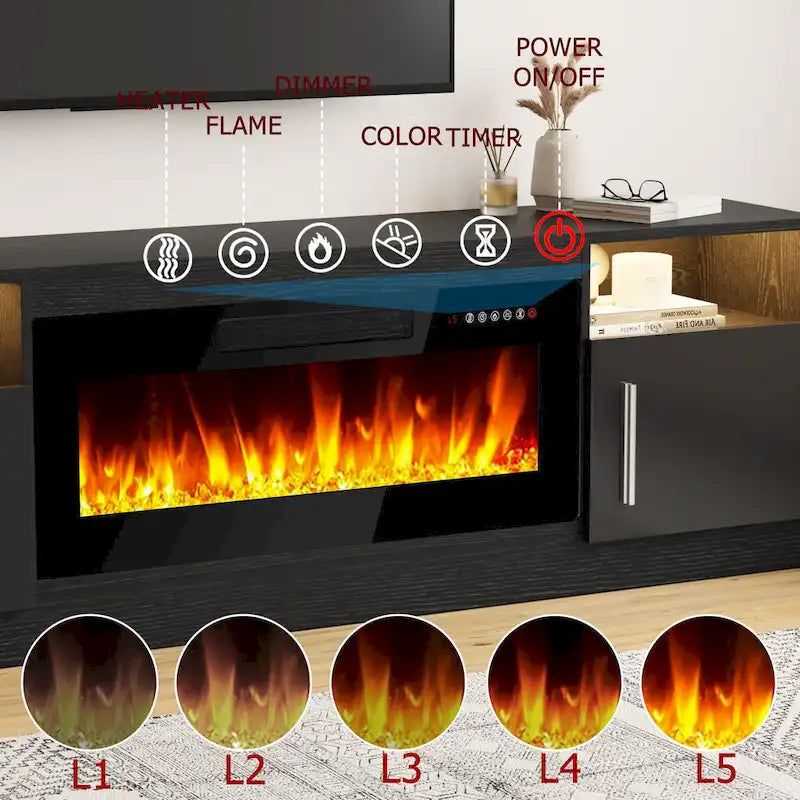 Meuble TV avec cheminée électrique de 36 pouces et lumières LED, pour téléviseurs jusqu'à 80 pouces