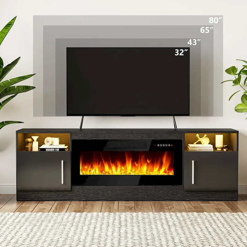 Meuble TV avec cheminée électrique de 36 pouces et lumières LED, pour téléviseurs jusqu'à 80 pouces