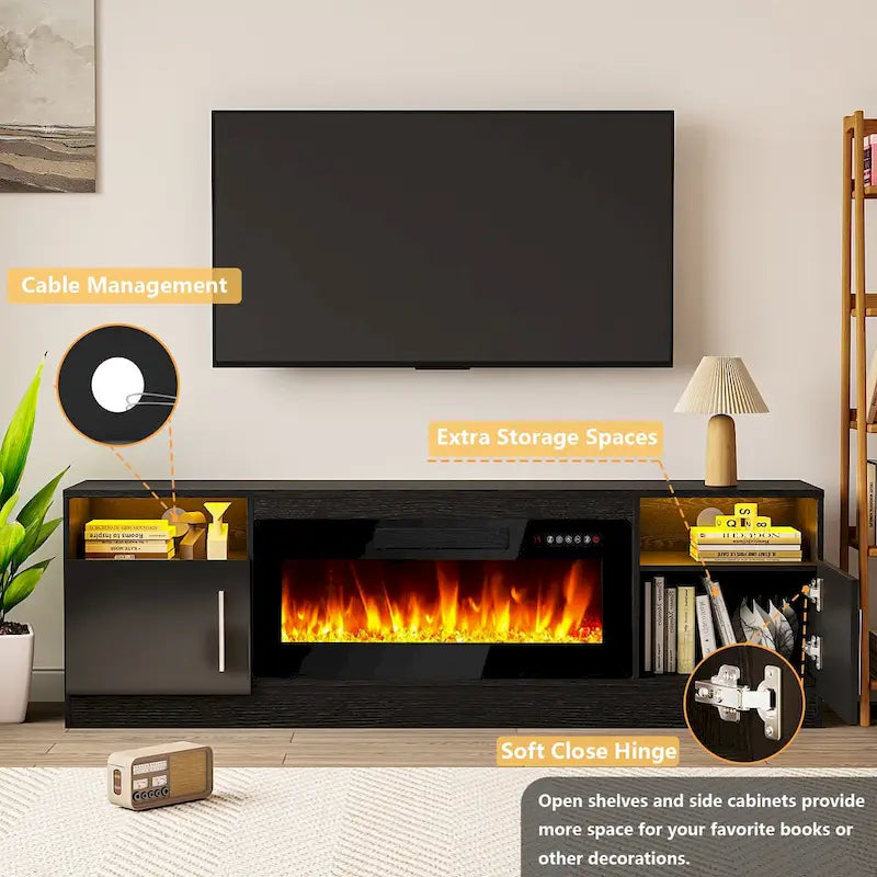 Meuble TV avec cheminée électrique de 36 pouces et lumières LED, pour téléviseurs jusqu'à 80 pouces