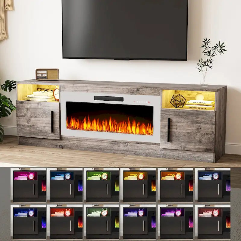 Meuble TV avec cheminée électrique de 36 pouces et lumières LED, pour téléviseurs jusqu'à 80 pouces