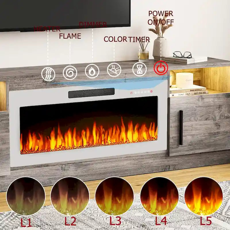 Meuble TV avec cheminée électrique de 36 pouces et lumières LED, pour téléviseurs jusqu'à 80 pouces
