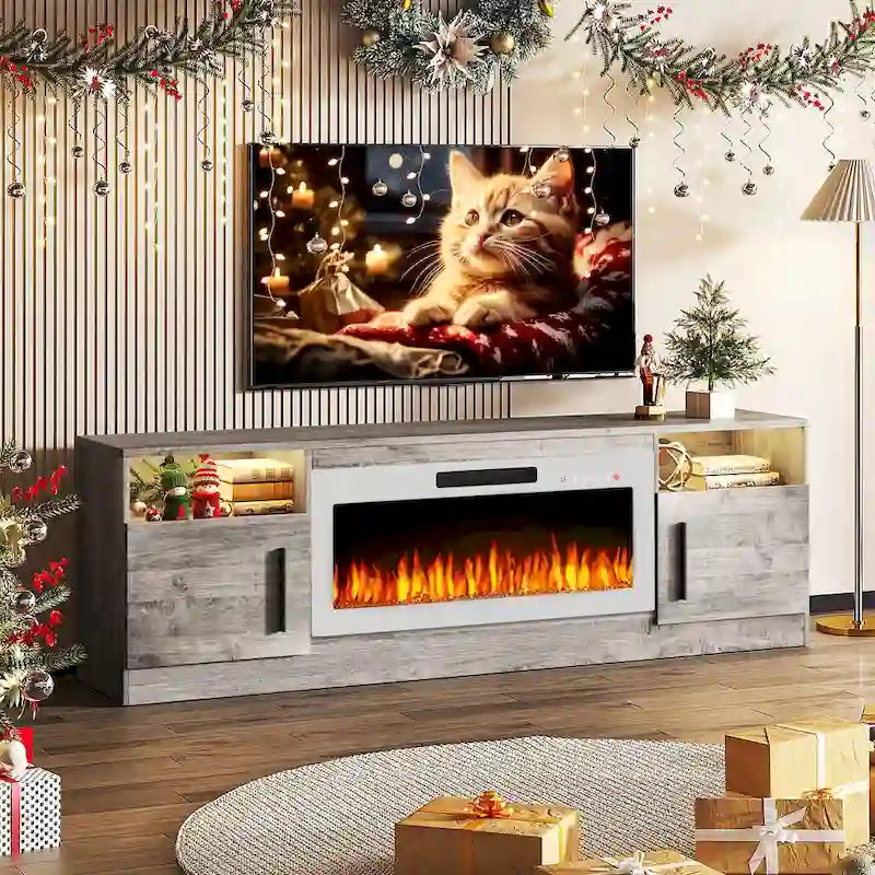 Meuble TV avec cheminée électrique de 36 pouces et lumières LED, pour téléviseurs jusqu'à 80 pouces