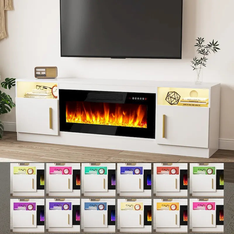 Meuble TV avec cheminée électrique de 36 pouces et lumières LED, pour téléviseurs jusqu'à 80 pouces