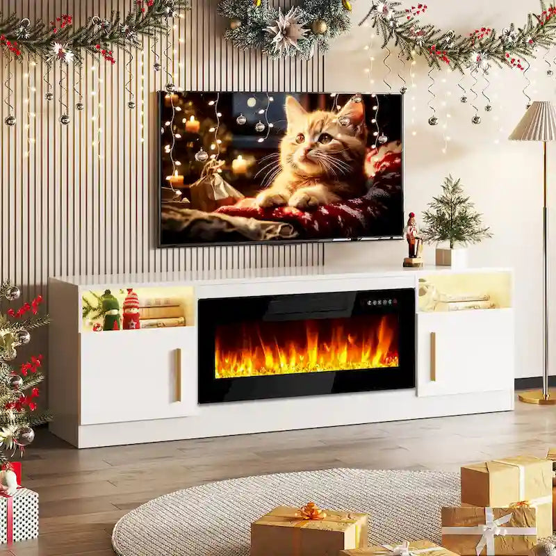 Meuble TV avec cheminée électrique de 36 pouces et lumières LED, pour téléviseurs jusqu'à 80 pouces