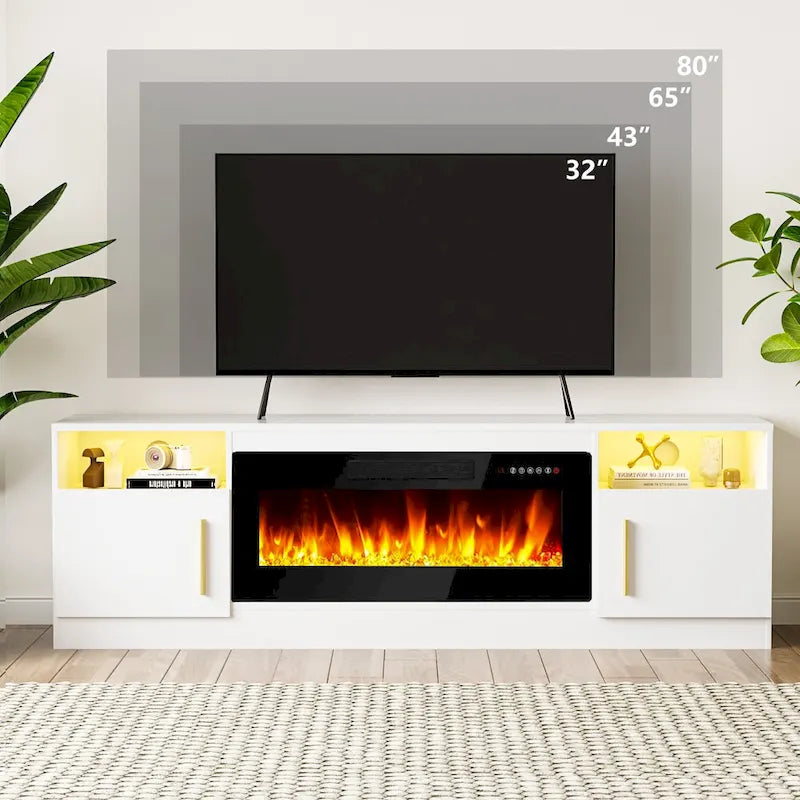 Meuble TV avec cheminée électrique de 36 pouces et lumières LED, pour téléviseurs jusqu'à 80 pouces