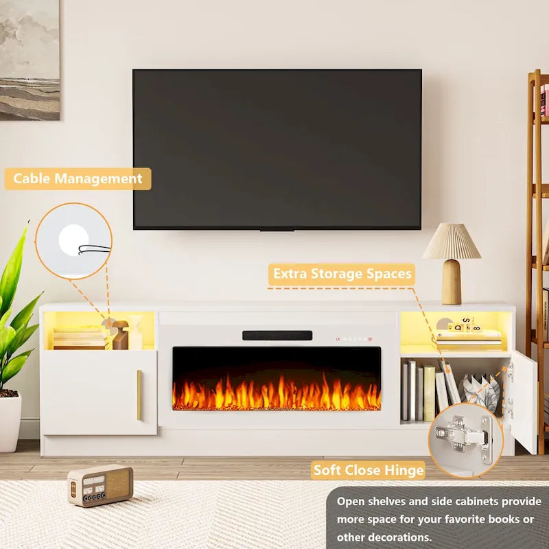 Meuble TV avec cheminée électrique de 36 pouces et lumières LED, pour téléviseurs jusqu'à 80 pouces