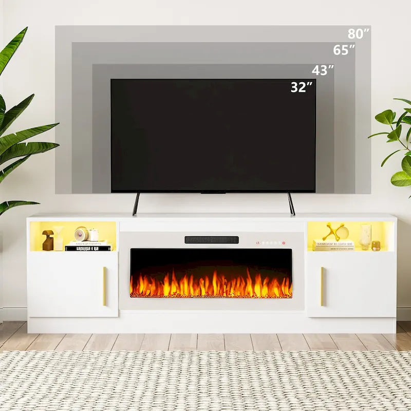 Meuble TV avec cheminée électrique de 36 pouces et lumières LED, pour téléviseurs jusqu'à 80 pouces