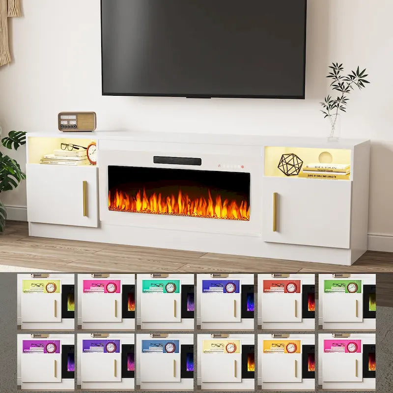 Meuble TV avec cheminée électrique de 36 pouces et lumières LED, pour téléviseurs jusqu'à 80 pouces
