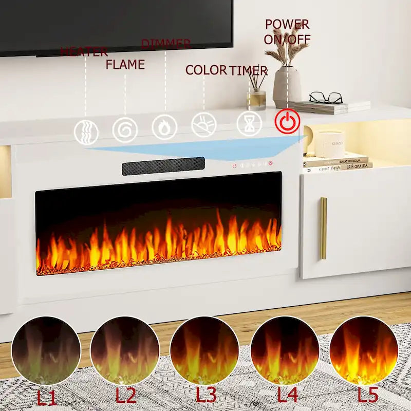 Meuble TV avec cheminée électrique de 36 pouces et lumières LED, pour téléviseurs jusqu'à 80 pouces